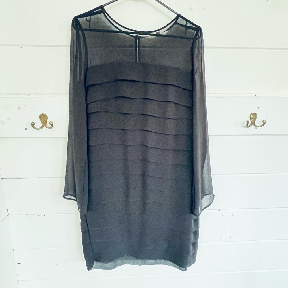 Max Studio Black Sheer Long Sleeve Midi Dress. Size S